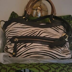 Zebra Print Black and Cream Top-Handle Satchel